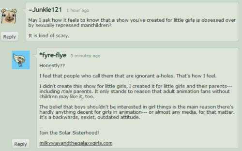 Lauren defends the brony fandom. Of course, bronies are not parents because Fleshlights can't conceive...yet.