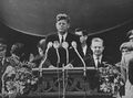 JFK giving his infamous "Ich bin ein berliner [jam doughnut or maybe even sausage]" speech June 26, 1963 in Berlin. The crowd went fucking wild for no apparent reason.