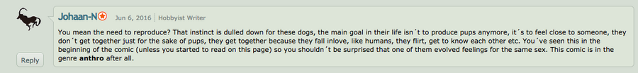 Johaan-N makes shitty excuses for making his feral and truthfully not anthro dogs hump around the clock without consequences. He can't live without his yiff.