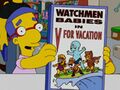 Milhouse holding a Warner Bros. merchandise.