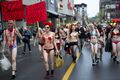 Street orgy in Quebec. These chicks are just asking for it.