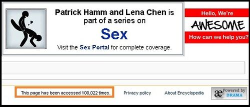 November 25, 2014: ED page for Nazi Patrick Hamm and Slut Lena Chen reaches 100K views!